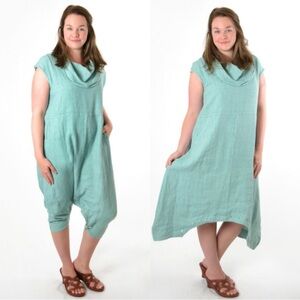 Bryn Walker Heavy Linen Atticus Romper Cowl-Neck Cap Sleeve Light Gray Size M